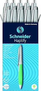 Schneider Haptify Ballpoint Pen, M (Medium), Refillable and Retractable, White-Mint Barrel, Box of 10 Pens, Blue Ink (135334)