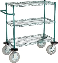Nexel 3 Shelf Cart, Poly-Green, 36"L x 18"W x 43"H, Pneumatic Rigid Casters