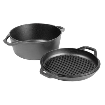 Chef Collection 6 Quart Pre-Seasoned Cast Iron Double Dutch Oven by Lodge – 6 quarts, 5.7 liters, Cast Iron, Black, Model LC6DD