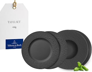 Villeroy & Boch Manufacture plate set, 4 pces., tableware set for 2 people, premium porcelain, black