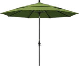 California Umbrella 11' Round Crank Lift, Collar Tilt, Aluminum Pole, Fiberglass Rib Patio Umbrella, Black Finish, Sunbrella Cilantro