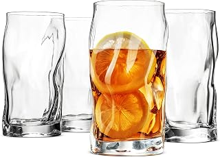 Bormioli Rocco SORGENTE Tall Drinking Glasses 15.5 Ounce Highball Glass (Set of 4) Mojito glass, Italian Made Bar Glasses, Glass Cups for Water, Juice, Beer, Drinks, Cocktails, Lead-Free Pint Glasses.