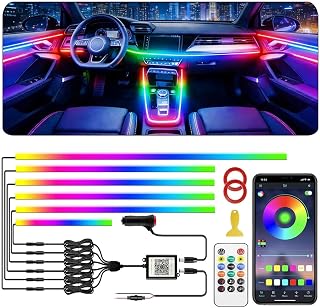 Interior Car LED Strip Lights, Acrylic LED Lights for Car with Dynamic Dreamcolor Chasing, Ambient Lighting Kits Music Sync Wireless APP and Remote Control (6 in 1) 175 inches 593 LEDs