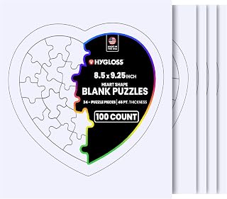 Hygloss Blank Puzzles with Heart Shape - 8.5" x 9.5" - 100 Puzzles - Ideal for Valentines - Write, Draw, and Decorate Your Own Jigsaw Puzzle (34 Puzzle Pieces per Puzzle)
