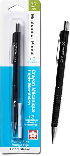 Sakura 50298 Mechanical Pencil Fixed Sleeve 0.7-mm with 3 Erasers, Black