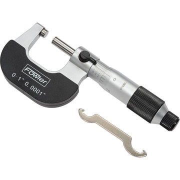 0-1" Mechanical Outside Micrometer W/Ratchet Friction Thimble by Fowler – 6.25"L x 1.75"W x 1.25"H, Steel, Gray/Black, Model 52-229-201-0