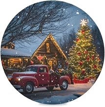 STAYTOP Christmas Red Truck in Front of The House Round Placemats 1Pcs,Holidays Place mats Table Mats Non-Slip Easy to Clean for Home Kitchen BBQ Party Table Decor