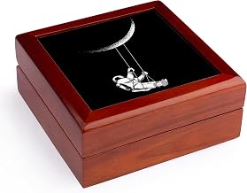 3dRose Astronaut Spaceman with Moon Fantasy Earth Jewelry Box 7 x 7 inch with 4 inch tile