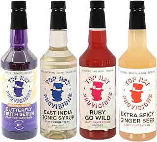 Top Hat Provisions Top Hat Sober Curious Mixology Combo Kit - Mocktail Mixer Gift Set - Extra Spicy Ginger Beer Syrup, East India Tonic Syrup, Ruby Go Wild Paloma & Butterfly Truth Serum - 4 pack 32oz bottles