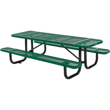 8’L Rectangular Picnic Table by Global Industrial – 96D x 62W x 29.5H in, Metal, Green, Model 277153GNKD