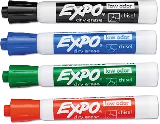 EXPO Low Odor Dry Erase Markers, Chisel Tip, Basic Assorted, 4 pk