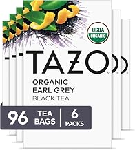 TAZO Earl Grey Organic Black Tea with Bergamot Flavor, High Caffeine Premium Tea for Morning and Afternoon Pick-Me-Up, 16 Count Pack of 6 (96 Total Tea Bags) | TAZO Earl Grey Organic Black Tea Bags with Bergamot Flavor, High Caffeine Premium Tea for Morning and Afternoon Pick-Me-Up