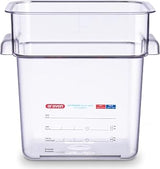 Araven Square Food Container, Food Container Commercial, 4 QT Clear PC | Clear polycarbonate storage tub with handles for ingredient storage in restaurants, hotels & commercial kitchens.