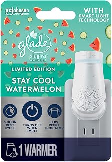 Glade PlugIn Plus Air Freshener Starter Kit, Scented Oil for Home and Bathroom, Stay Cool Watermelon, 0.67 Fl Oz, 1 Warmer + 1 Refill Clear