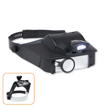 LumiVisor Head Magnifier - Black Head Visor with LED Lighted Magnifier (2x/3x/5x/6x) () by Carson – 10.4" L x 8.1" W x 3.6" H, Acrylic, Black, Model LV-10