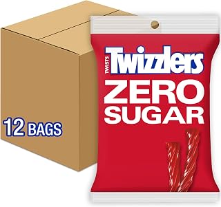 Zero Sugar Strawberry Twists Candy Bags, 5 oz, 12 Ct | Sugar Free Candy, strawberry flavored TWIZZLERS Twists in bulk bags for parties and snacking.