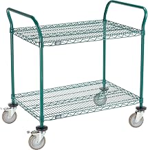 Nexel Utility Cart, 2 Shelf, Poly-Green, 36" L x 24" W x 39" H, Polyurethane Brake Casters
