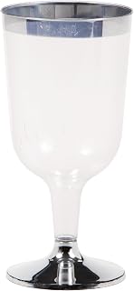 Creative Converting 317311 8 Count Plastic Wine Glass with Metallic Rim, 6 oz, Clear