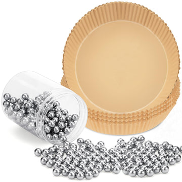 Patelai Pie Weights and Liners Set, 2 lb Stainless Steel Beads with 50 Parchment Papers, Silver