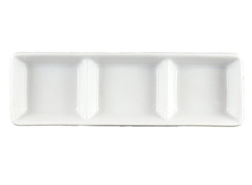 Signature Tri Sauce Dish (1-1/2 oz. per Well) by Vertex China – Large, Porcelain, Porcelain White, Pack of 36, Model ARG-D3