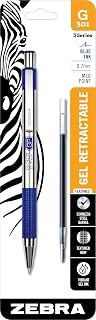 Zebra Pen G-301 Retractable Gel Ink Pen, Stainless Steel Barrel, Medium Point, 0.7mm, Blue Ink, (Pack of 1)