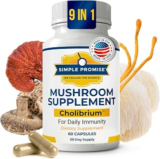 Cholibrium - 9-in-1 Mushroom Complex for Immunity - Lion's Mane and Reishi | 9-Mushroom Complex, Immune and Focus Support, Cordyceps and Shiitake, Simple 2-Capsule Routine, Vegan, 1,330mg