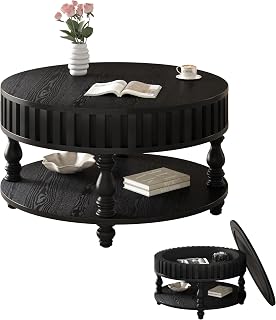 Fluted Coffee Tables for Living Room, Mesa de Centro with Storage | Solid wood legs, flip-top hidden storage, fluted design for versatile living room coffee table.