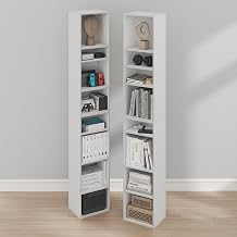 Furinno Pasir Book Shelf Set of 2, 8-Tier Narrow Bookshelf, White