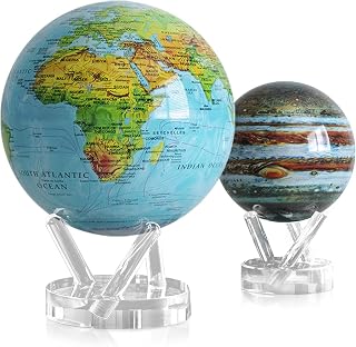 MOVA Globe Bundle – Blue Relief Map 8.5” & Jupiter 4.5” | Solar-Powered Rotating Globes for Home or Office | No Batteries or Wires | Unique Educational Décor Gift for Space & Earth Enthusiasts