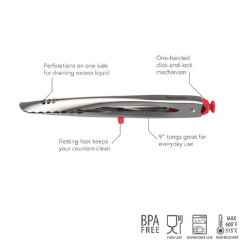 Kitchen 9" Cooking Tongs by Tovolo – 9" (Pack of 2), Stainless Steel, Candy Apple, Model 81-27916