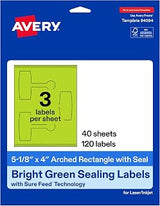 Avery Printable Sealing Labels, 5-1/8" x 4", Bright Green, Sure Feed Technology, Print-to-The-Edge Capability, Laser/Inkjet Printer Compatible, 120 Total