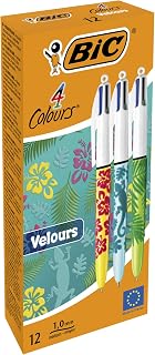 BIC 4 Colours Velours – Box of 12 Pens, blue
