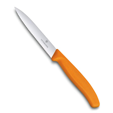 Swiss Classic Paring Knife for Cutting and Preparing Fruit and Vegetables Serrated Blade in Orange 3.9 inches by Victorinox – 3.9", Stainless Steel, Orange, Model 6.7736.L9