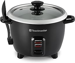 Toastmaster Electric Rice Cooker with Glass Lid,10-Cup, Black | Large-Capacity Automatic Rice Cooker for Soups & Oatmeal with Tempered Glass Lid & Keep-Warm Mode