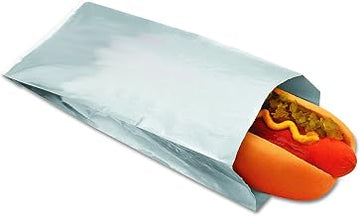 Packaging Dynamics 300456 Silver Foil Paper Hot Dog Bag, 3-1/2" x 1-1/2" x 8-1/2" Size (Case of 1,000)
