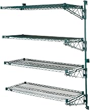 Nexel Poly-Green Wall Mount Wire Shelving, 48" W x 18" D x 63" H 4-Shelf Add-On