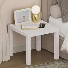 Furinno Classic Night Stand, Square Nightstand with 1.8" Thick Tabletop, Toolless Side Table with 4-Leg, End Table, Bedside Table, for Bedroom, Closet, Dorm, White