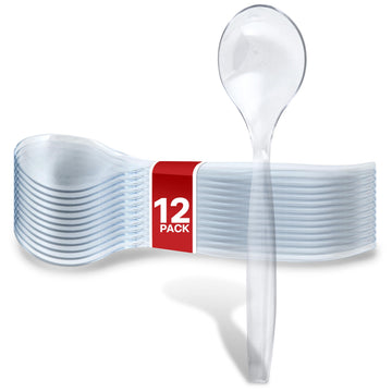12 Count 10-Inch Disposable Clear Plastic Serving Spoons for Catering by Stock Your Home – 12 count, Plastic, Clear, Pack of 12, Model 3869