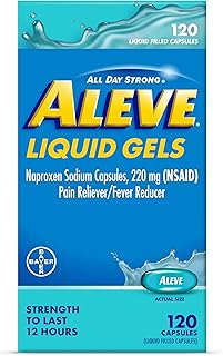 Aleve Liquid Capsules, Naproxen Sodium Capsules 220 mg (NSAID), Pain Reliever/Fever Reducer, Fast Pain Relief, 120 Count