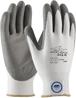 Protective Industrial Products Small White And Gray Great White 3GX Light Weight Dyneema Diamond Blend Cut Resistant Gloves With Knit Wrist And Polyurethane Coated Palm And Fingertips - 4 Pairs