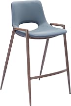 Zuo Desi Counter Stool (Set of 2) Azure Gray & Walnut, Gray Counter Stool, Modern Style, Faux Leather, Plush and Durable Faux Leather Fabric, Steel, Indoor Bar, 20.3" W x 20.7" D x 35.6" H