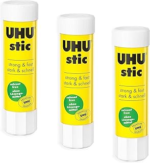 UHU Stic Glue Stick - Strong and Fast, Solvent Free Adhesive - Clear Application - 8.2g - Pack of 3