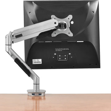 Articulating Single Monitor Desk Mount by Global Industrial – 14.25"L x 13"W x 4.25"H, Aluminum, Black/Silver, Model DLB560