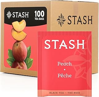 Stash Tea Peach Black Tea, Box of 100 Tea Bags (Packaging May Vary)