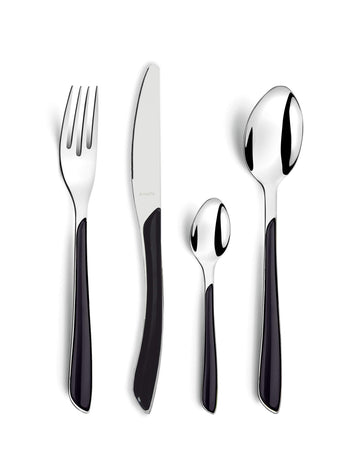 24-Piece Eclat Black Flatware Set by Amefa – 24 inch, Stainless Steel, Silver, Model 2214AAWB12C71