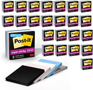 Post-it Super Sticky Notes 654-5SSNE, 3 in x 3 in, 24-Pack