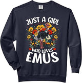 Just A Girl Who Loves Emus Aesthetic Flower Emu Bird Comfort Colors Adult Sweatshirt