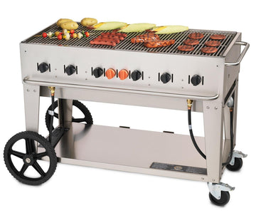 CVMCB48 48" Liquid Propane Mobile Grill with 99000 BTU Capacity Two 14 Wheels and Two Total Lock Casters : Stainless by Crown Verity – Stainless Steel, Model CV-MCB-48