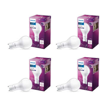 LED 100W A21 GU24 4-Pack Ultra Definition Bright White (3000K) 1600 Lumen Dimmable Frosted Flicker-Free Light Bulbs by PHILIPS – Plastic, White, Pack of 4, Model 558684