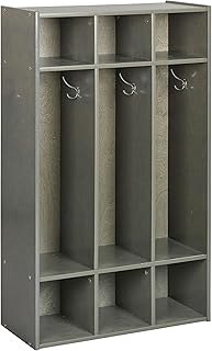 ECR4Kids Streamline 3-Section Coat Locker with Cubby Storage, Classroom Furniture, Grey Wash